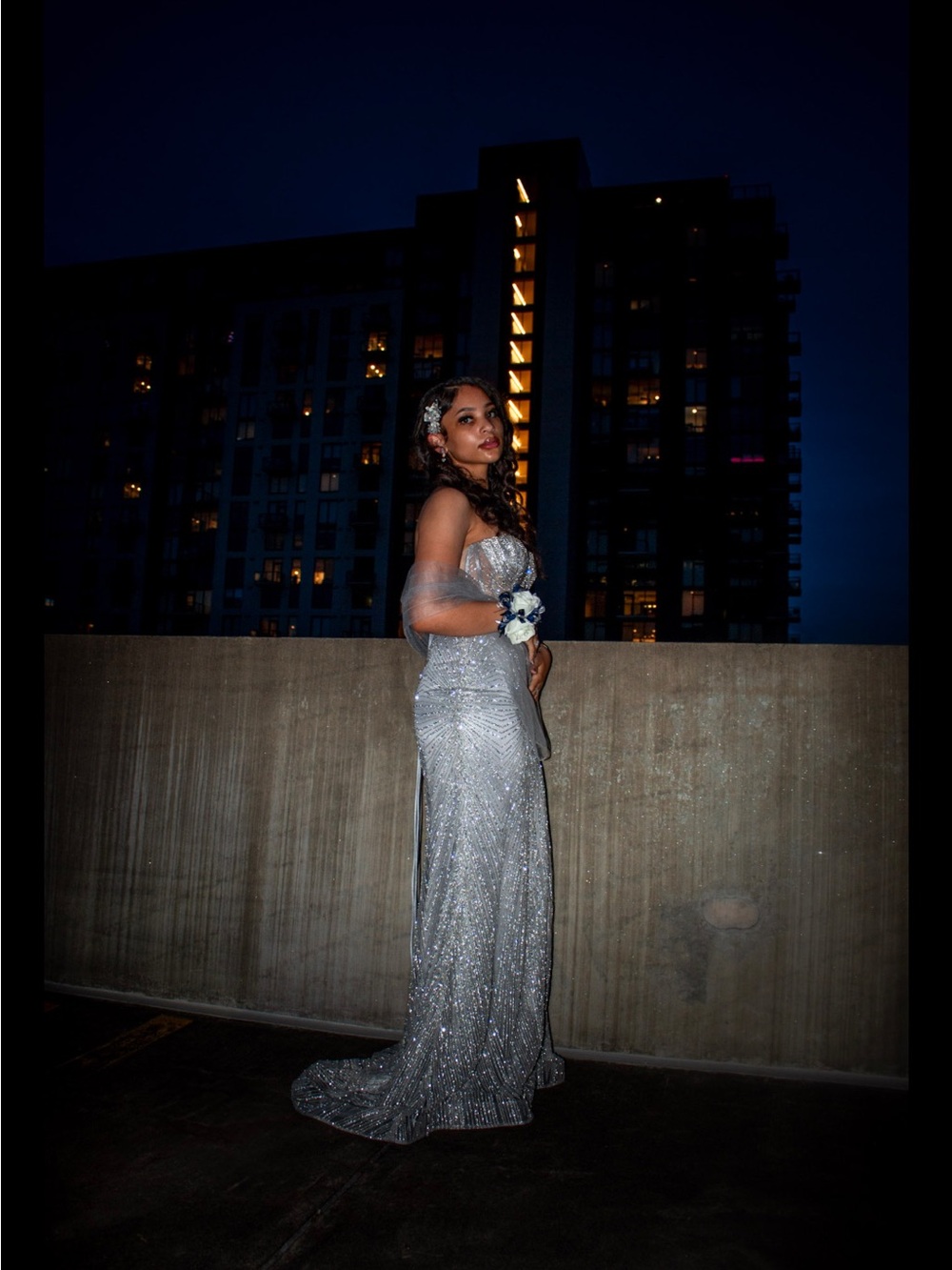 Silver Sequin Strapless Prom Dress